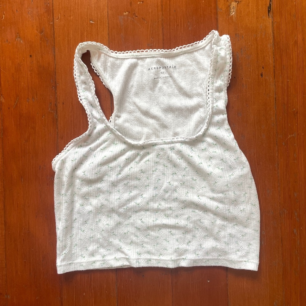Aeropostale White Lace Trim, Floral Tank Top